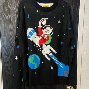 Tipsy Elves Black Santa Cowboy Astronaut On Rocket Sweater Size XL